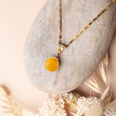 Yellow Amber Pendant And Earring Set
