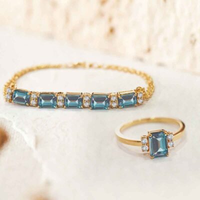 Nella Teal Topaz Chain Bracelet & Ring Set